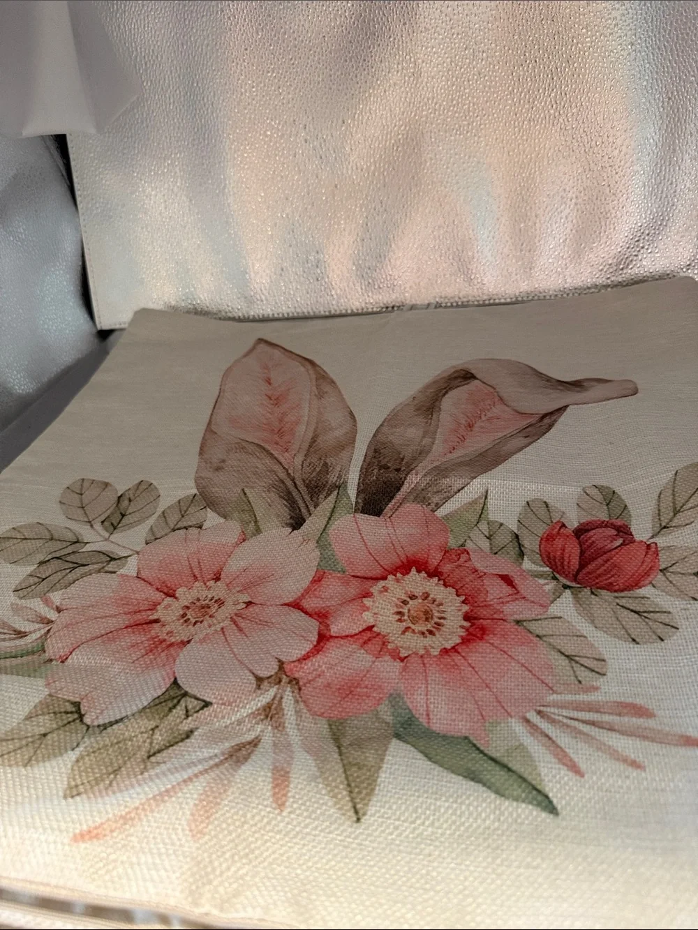 Floral Pink Bunny Ears Decorative Pillow Cover